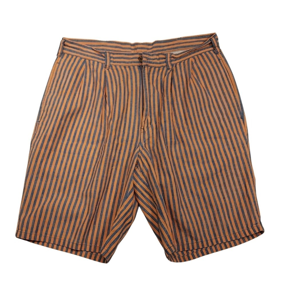 Duck Head Shorts Mens 31 Orange Striped Cotton Canvas Pleated Chino 9 Inseam